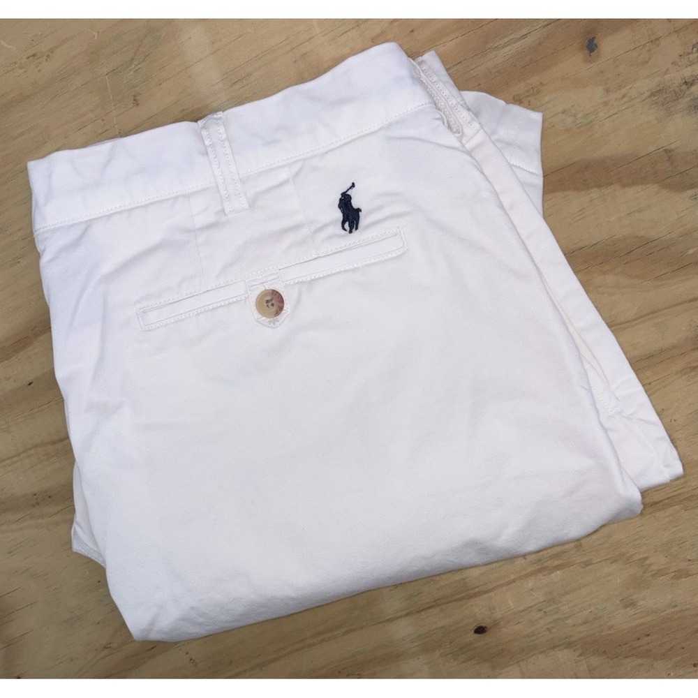 Polo Ralph Lauren Stretch Classic Fit White Khaki Chino Shorts 38 Navy Pony 9"